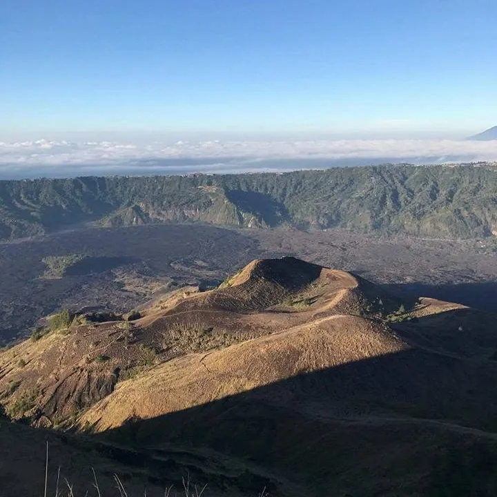Morning view over the Batur caldera and old lava fields